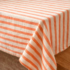Striped Linen Tablecloth | Farmhouse Dining Table Cover | Rustic Cotton-Linen Table Linen for Rectangular Square Round Tables
