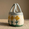Wool Felt Flower Tote Bag Handmade Needle Felted Floral Purse Blue 38x28 cm