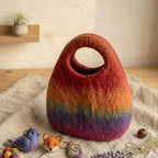Handmade Wool Felt Rainbow Tote Bag - Colorful Striped Artisan Handbag, 29 x 20 cm
