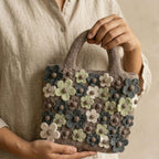 Wool Felt Flower Tote Bag with Zipper, Needle Felted Brown Handbag, 23 x 23 cm