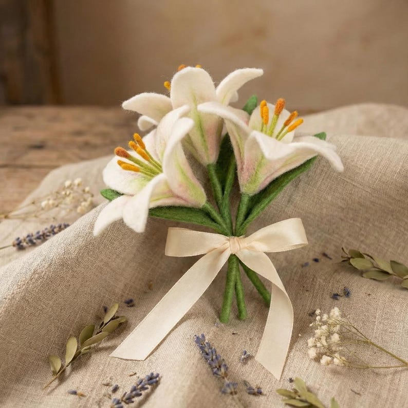 Handmade Needle Felted Wool Flower Bouquet - Forever Flowers for Vase Decor, Floral Gift