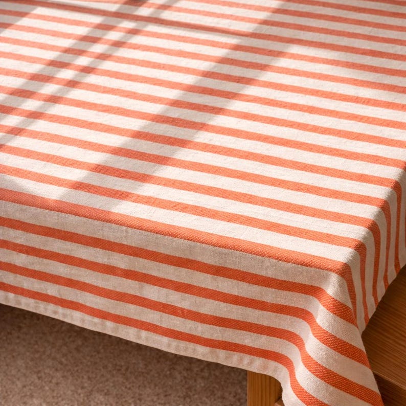 Striped Linen Tablecloth | Farmhouse Dining Table Cover | Rustic Cotton-Linen Table Linen for Rectangular Square Round Tables