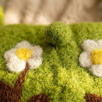 Handmade Wool Felt Shoulder Bag with Needle Felted White Flowers, Green Floral Pouch, 6.7 x 5.9 in