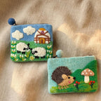 Wool Felt Animal Coin Purse, Needle Felted Sheep Hedgehog Pouch, 6.3x4.9 Inch