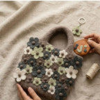 Wool Felt Flower Tote Bag with Zipper, Needle Felted Brown Handbag, 23 x 23 cm