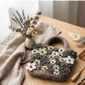 Wool Felt Flower Tote Bag with Zipper, Needle Felted Brown Handbag, 23 x 23 cm