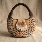 Handmade Wool Felt Leopard Print Tote Bag with Cat Paw Handles, 37x27 cm