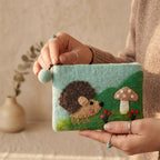 Wool Felt Animal Coin Purse, Needle Felted Sheep Hedgehog Pouch, 6.3x4.9 Inch
