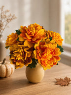 Handmade Felt Marigold Stem Artificial Fall Flower 2 Inch Bloom Gold Rust Orange