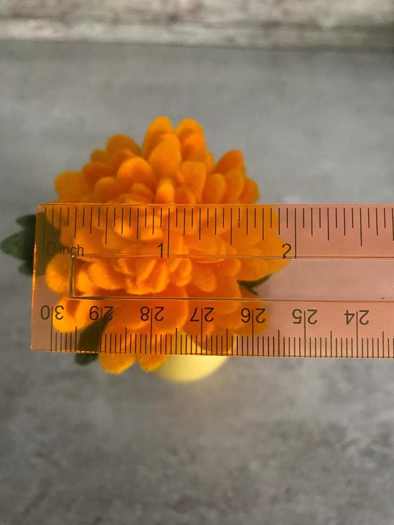 Handmade Felt Marigold Stem Artificial Fall Flower 2 Inch Bloom Gold Rust Orange