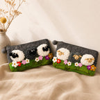 Handmade Wool Felt Sheep Meadow Pouch with Zipper, Lamb Coin Purse, 7.5 x 4.3 in