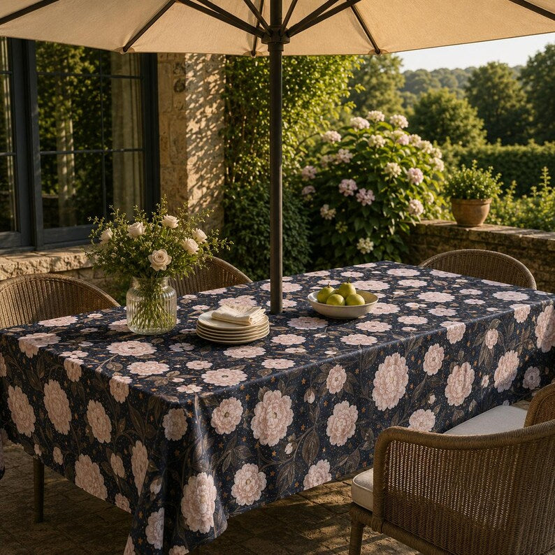 Waterproof Outdoor Tablecloth with Umbrella Hole or Zipper, Linen Look TPU Coated Patio Table Cover, Boho Botanical, Rectangle & Square