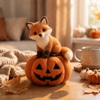 Handmade Needle Felt Halloween Mouse Figurine, Wool Pumpkin Decor, Autumn Shelf Styling, 3-3.5 in Tall