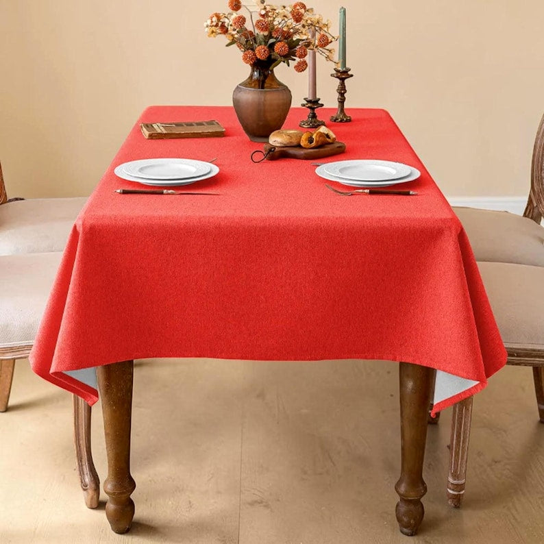 Waterproof Cotton Linen Tablecloth, Solid Color Rectangle Dining Table Cover, Machine Washable, Multiple Sizes