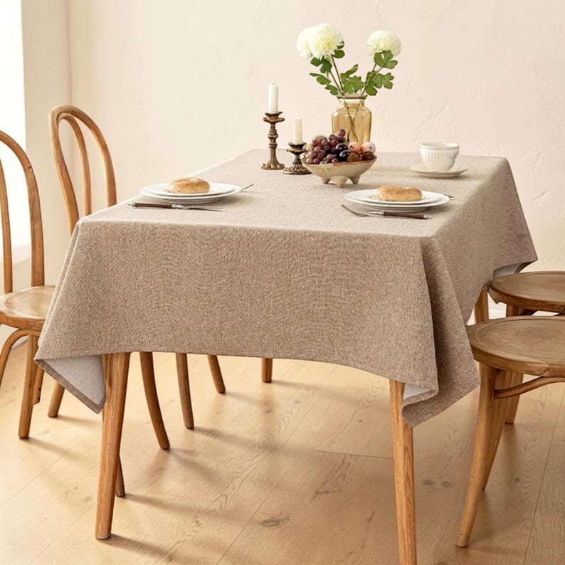 Waterproof Cotton Linen Tablecloth, Solid Color Rectangle Dining Table Cover, Machine Washable, Multiple Sizes