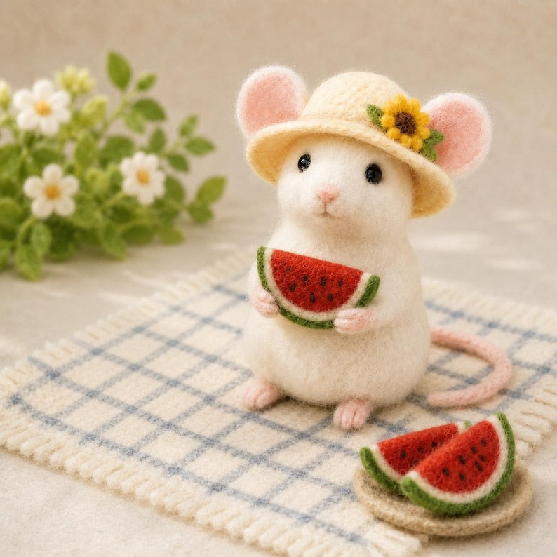 Needle Felt Mouse Figurine, Handmade Wool Mouse, Miniature Shelf Decor, 3 in, Assorted Styles