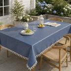 Waterproof Rectangle Table Cover, Wipeable TPU-Coated Linen-Look Tablecloth, Dusty Blue, Oversized Sizes