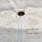 Vine & Leaves Spill Resistant Tablecloth with Umbrella Hole & Zipper, Linen Textured Outdoor Patio Dining Table Cover, Green Botanical Garden Design