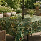 Blue Chrysanthemum Rectangular Tablecloth 280 GSM Linen-Textured Spill-Resistant with Umbrella Hole & Zipper