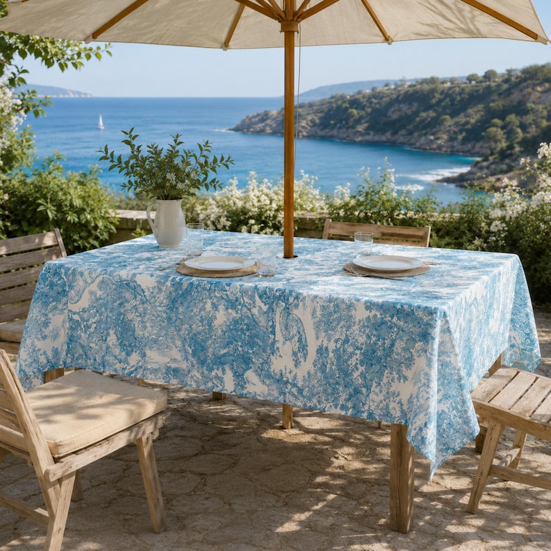 Vine & Leaves Spill Resistant Tablecloth with Umbrella Hole & Zipper, Linen Textured Outdoor Patio Dining Table Cover, Green Botanical Garden Design