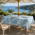 Vine & Leaves Spill Resistant Tablecloth with Umbrella Hole & Zipper, Linen Textured Outdoor Patio Dining Table Cover, Green Botanical Garden Design