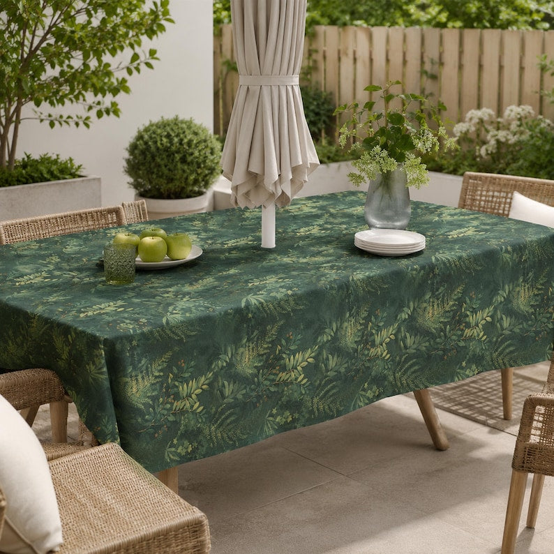 Blue Chrysanthemum Rectangular Tablecloth 280 GSM Linen-Textured Spill-Resistant with Umbrella Hole & Zipper