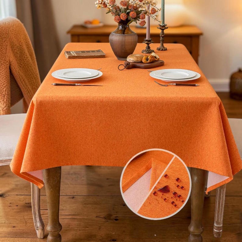 Waterproof Cotton Linen Tablecloth, Solid Color Rectangle Dining Table Cover, Machine Washable, Multiple Sizes