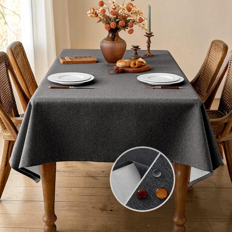 Waterproof Cotton Linen Tablecloth, Solid Color Rectangle Dining Table Cover, Machine Washable, Multiple Sizes
