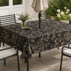 Vine & Leaves Spill Resistant Tablecloth with Umbrella Hole & Zipper, Linen Textured Outdoor Patio Dining Table Cover, Green Botanical Garden Design