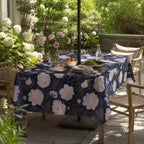 Vine & Leaves Spill Resistant Tablecloth with Umbrella Hole & Zipper, Linen Textured Outdoor Patio Dining Table Cover, Green Botanical Garden Design