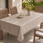 Waterproof Rectangle Table Cover, Wipeable TPU-Coated Linen-Look Tablecloth, Dusty Blue, Oversized Sizes