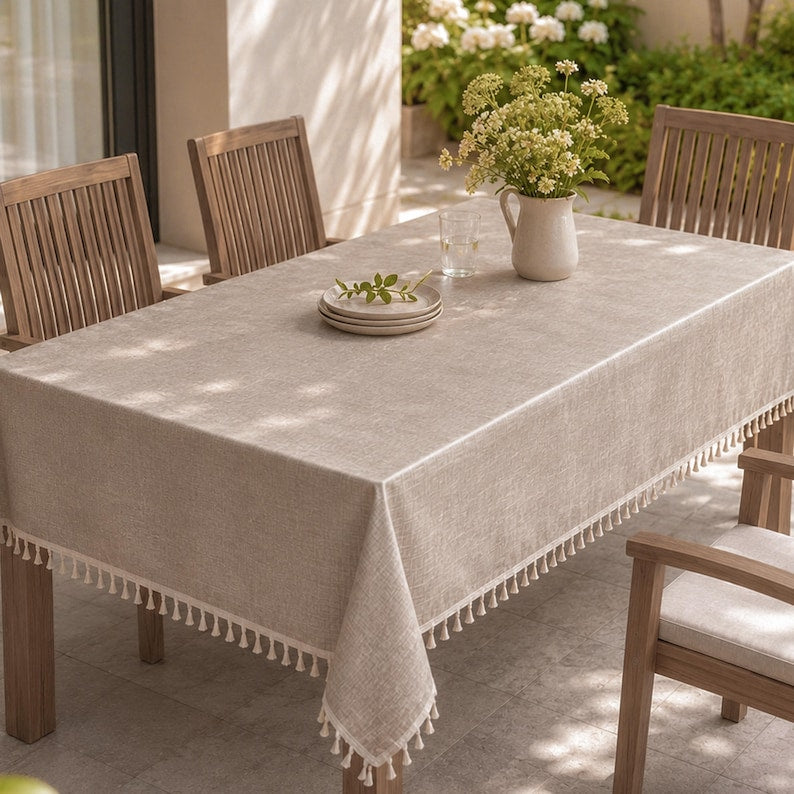 Waterproof Rectangle Table Cover, Wipeable TPU-Coated Linen-Look Tablecloth, Dusty Blue, Oversized Sizes