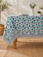 Floral Cotton Tablecloth Hand Block Print Square Rectangle Round