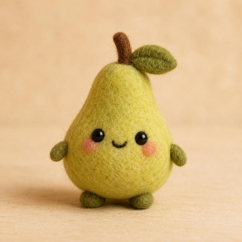 Needle Felted Wool Fruit Figurines – Kawaii Mini Decor, 3 Inches, Strawberry, Apple, Pear, Orange, Peach