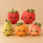 Needle Felted Wool Fruit Figurines – Kawaii Mini Decor, 3 Inches, Strawberry, Apple, Pear, Orange, Peach