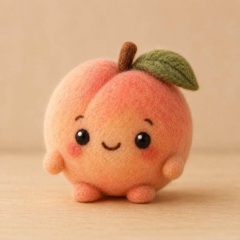 Needle Felted Wool Fruit Figurines – Kawaii Mini Decor, 3 Inches, Strawberry, Apple, Pear, Orange, Peach