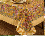 Cotton Block Print Tablecloth Floral Square Rectangle Round Dining Table Cover Handmade Boho