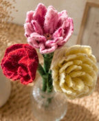 Felt Flower Bouquet Set of 3 Merino Wool Handmade Floral Decor Cream Pink Red 40 cm