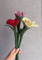 Felt Flower Bouquet Set of 3 Merino Wool Handmade Floral Decor Cream Pink Red 40 cm