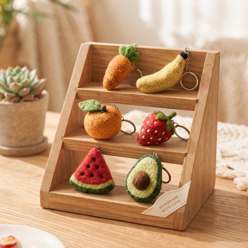 Needle Felted Fruit Keychain, Handmade Wool Felt Bag Charm, Strawberry Avocado Watermelon Kawaii Food Keyring