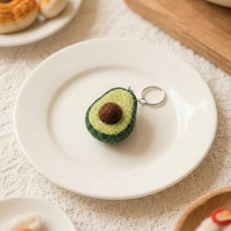 Needle Felted Fruit Keychain, Handmade Wool Felt Bag Charm, Strawberry Avocado Watermelon Kawaii Food Keyring