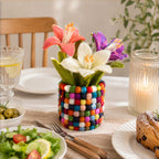 Wool Felt Flower & Felt Ball Vase Set, Handmade Tabletop Decor, 23cm Flower, 10cm Vase