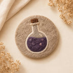 Halloween Wool Felt Coaster Set - Witch Cauldron Raven Moon Potion Candle Tree - Gothic Drink Mats - Fall Table Decor