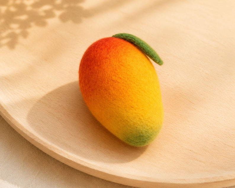 Needle Felted Fruit Keychains - Wool Apple, Strawberry, Mango & Orange Slice Bag Charms with Gold-Tone Lobster Clasp, 2 in