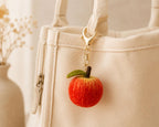 Needle Felted Fruit Keychains - Wool Apple, Strawberry, Mango & Orange Slice Bag Charms with Gold-Tone Lobster Clasp, 2 in