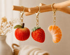 Needle Felted Fruit Keychains - Wool Apple, Strawberry, Mango & Orange Slice Bag Charms with Gold-Tone Lobster Clasp, 2 in