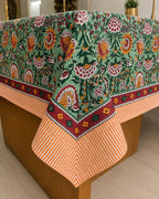 Cotton Block Print Tablecloth Floral Square Rectangle Round Dining Table Cover Handmade Boho