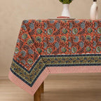 Cotton Block Print Tablecloth Floral Square Rectangle Round Dining Table Cover Handmade Boho