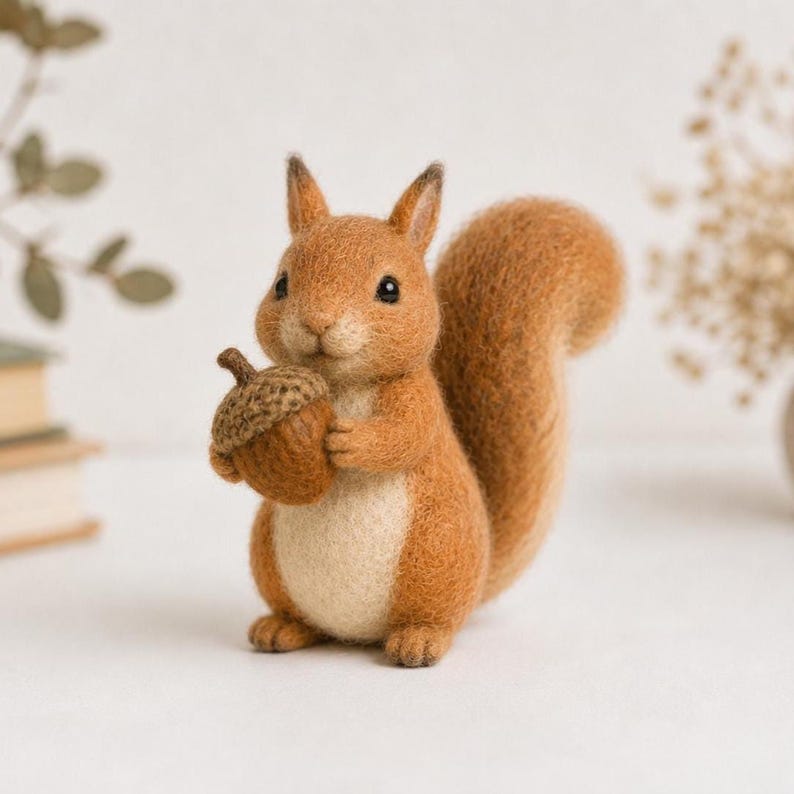 Needle Felted Wool Woodland Animal Figurines, Set of 6 Autumn Harvest Fall Decor, 3-4 Inch