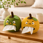 Wool Felt Orange Tissue Box Holder with Grumpy Face, Handmade Desk Decor, 22 cm